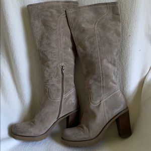 Franco Sarto leather suede stacked heel boots 7.5